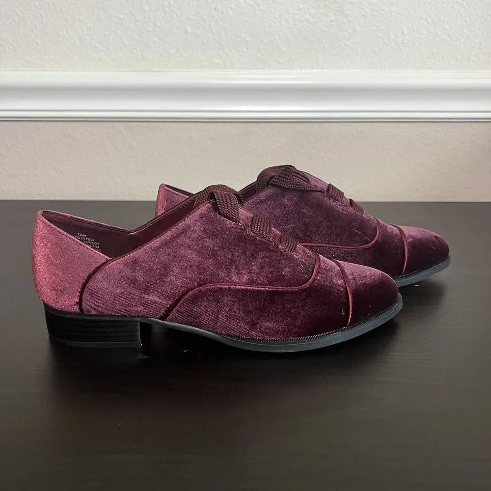Nine West‎ Oxford Flats Size 7.5 Velvet Burgundy Wine Noceda NEW
